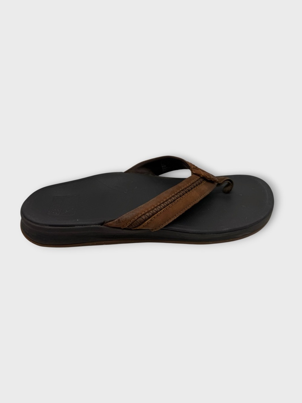 Reef Brown and Black Men's Leather Flip Flops Size 12 Good Condition